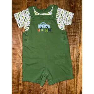Carters Baby Boys Green Honk Car Overalls and Printed T-Shirt 2 Piece Set